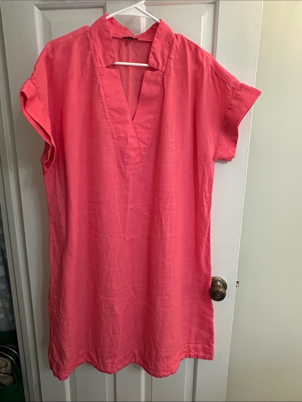 Talbots Coral Pink V-Neck Linen Tunic Dress